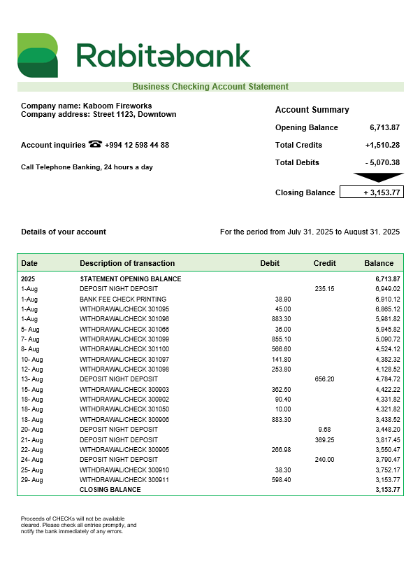 Déclaration de l'entreprise Rabitabank Format Word et PDF
